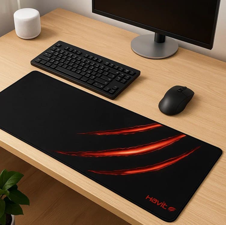 Havit Mouse Pad Grande Gamer MP860, 70 X 30 Cm, Tecido de Malha Fina, Base de Borracha Antiderrapante, Design com Bordas Costuradas, Útil para Cobrir Teclado, Mouse e Outros Objetos, Preto
