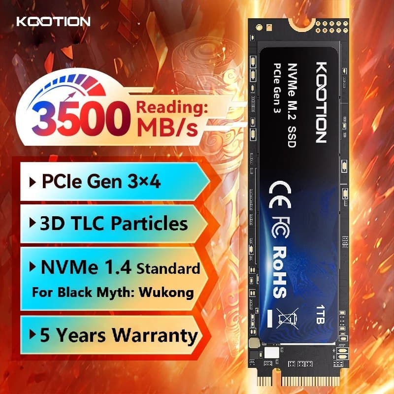 SSD NVMe 512GB Kootion M.2 Gen3 PCIe 3.0